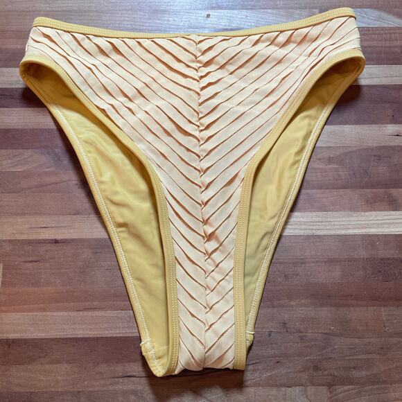 Andrea Iyamah Pura Pleated High Rise Bikini Bottom Mustard, Small retail $160 - Picture 2 of 7